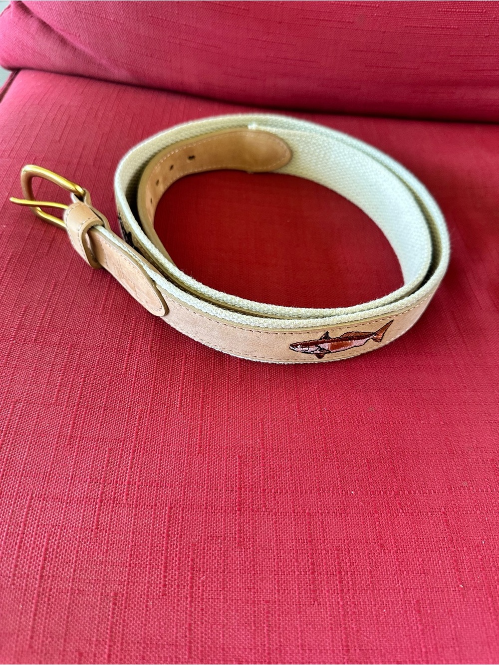 Guy Harvey Cream Canvas and Suede Embroidered Fish Belt